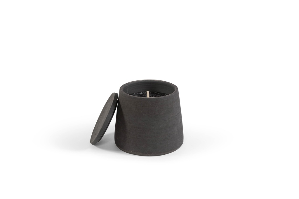 Dark brown terracotta scented (Lavender / Rosemary / Pine / Cinnamon / Citronella) outdoor candle - Conical with cover in Black Giftbox - Ø 20x19cm - 1 ext. cot. - p /2