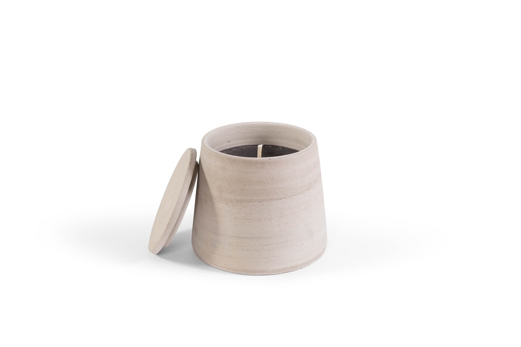 Grey terracotta scented (Lavender / Rosemary / Pine / Cinnamon / Citronella) outdoor candle - Conical with cover in Black Giftbox - Ø 20x19cm - 1 ext. cot. - p /2