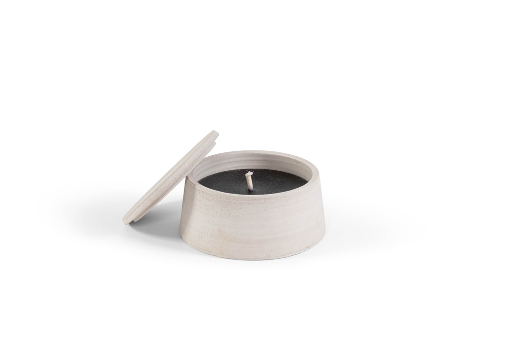Grey terracotta scented (Lavender / Rosemary / Pine / Cinnamon / Citronella) outdoor candle - Conical with cover in Black Giftbox - Ø 23x12cm - 1 ext. cot. - p /2