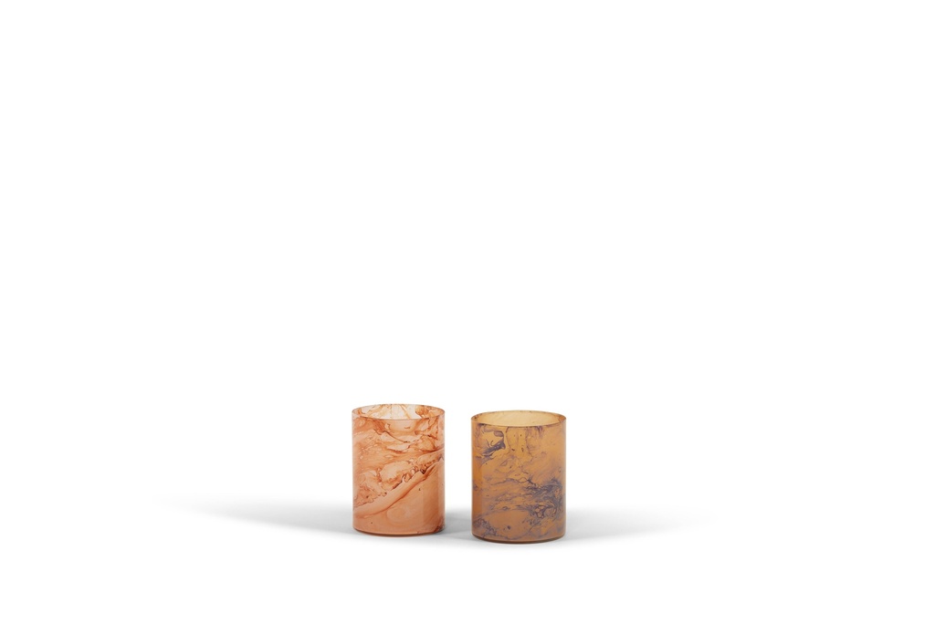 T-Lightholder in orange blue marble  - glass - Ø 10x13cm - p 4/12