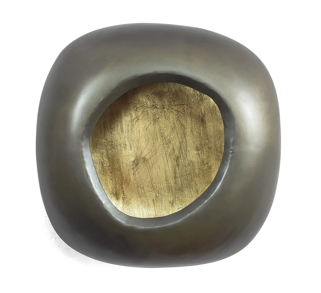 Hanging organic egg Candleholder - metal - nickel antique outside, antique gold leafing - 36,5x15x37cm - p/1/3