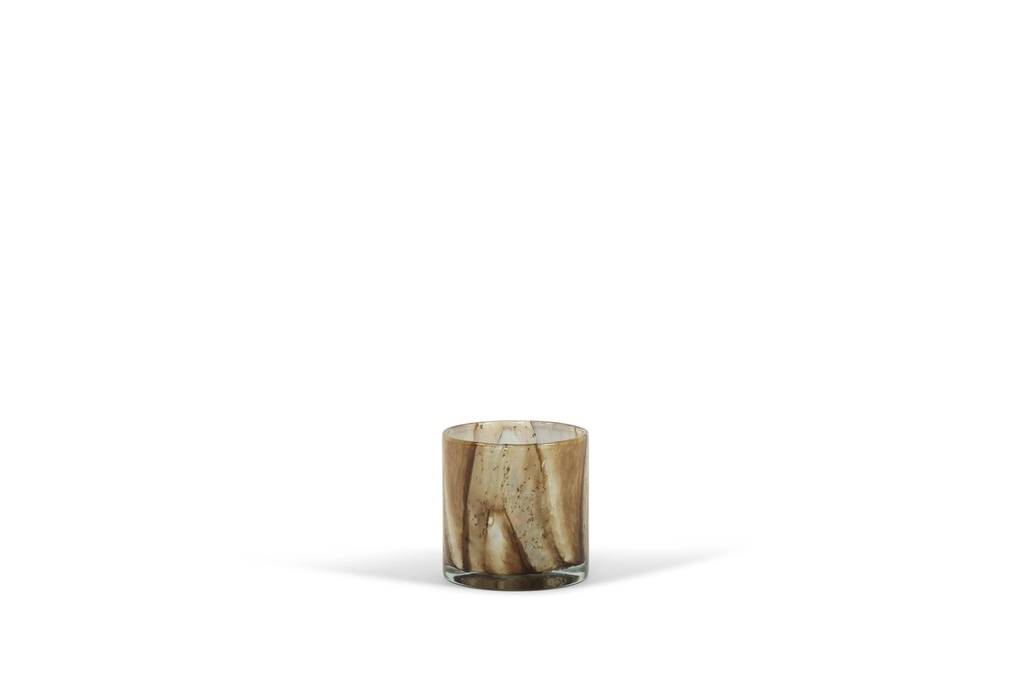 Thick votive cylinder bark design - glass - brown - Ø 14x15cm - p/4