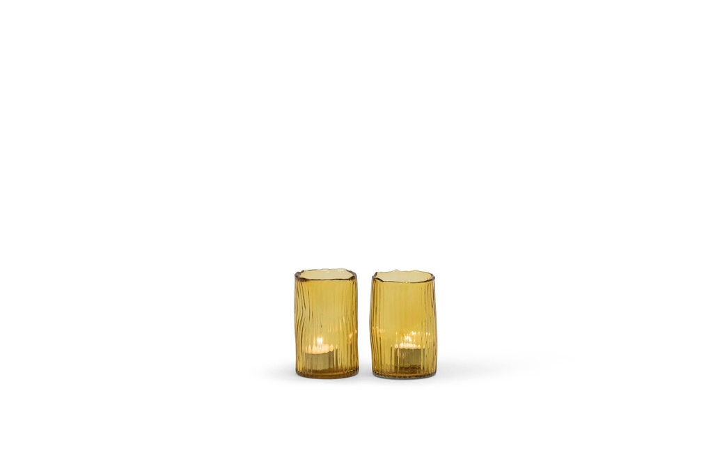 T-Light holder organic ribbed amber - glass - Ø 8x12,5cm - 4/16
