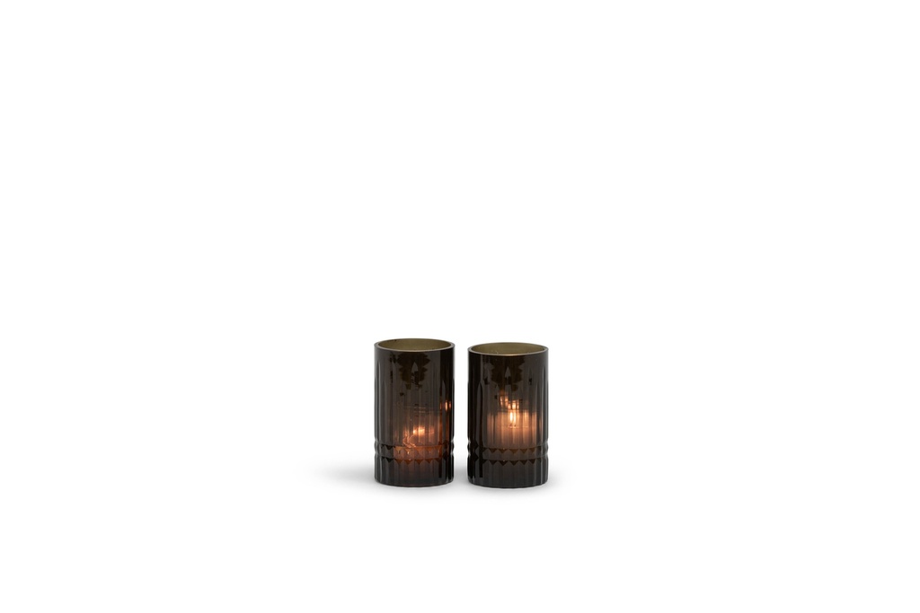 T-Light holder handcutted dark smoke - glass - Ø 7x12,5cm - 4/24