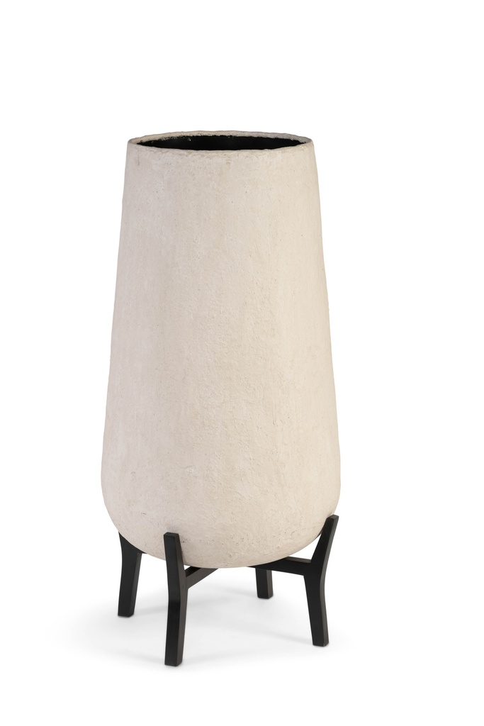 Planter paper mache on stand - iron & wood - black - Ø52x98cm - p 1/1