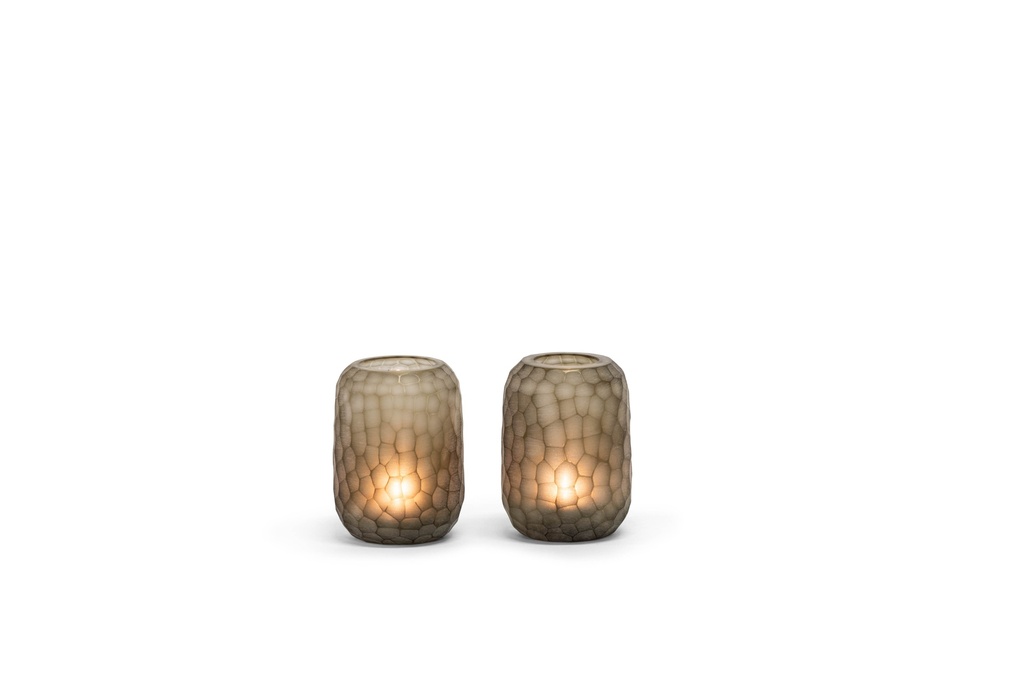 T-light holder round with cutting - smoke - Ø9x14cm - 2/12
