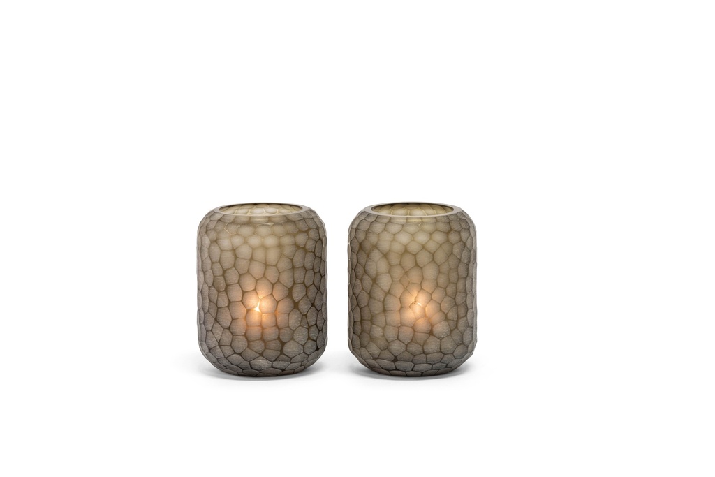 Vase round with cutting - smoke - Ø14x17cm - 1/8