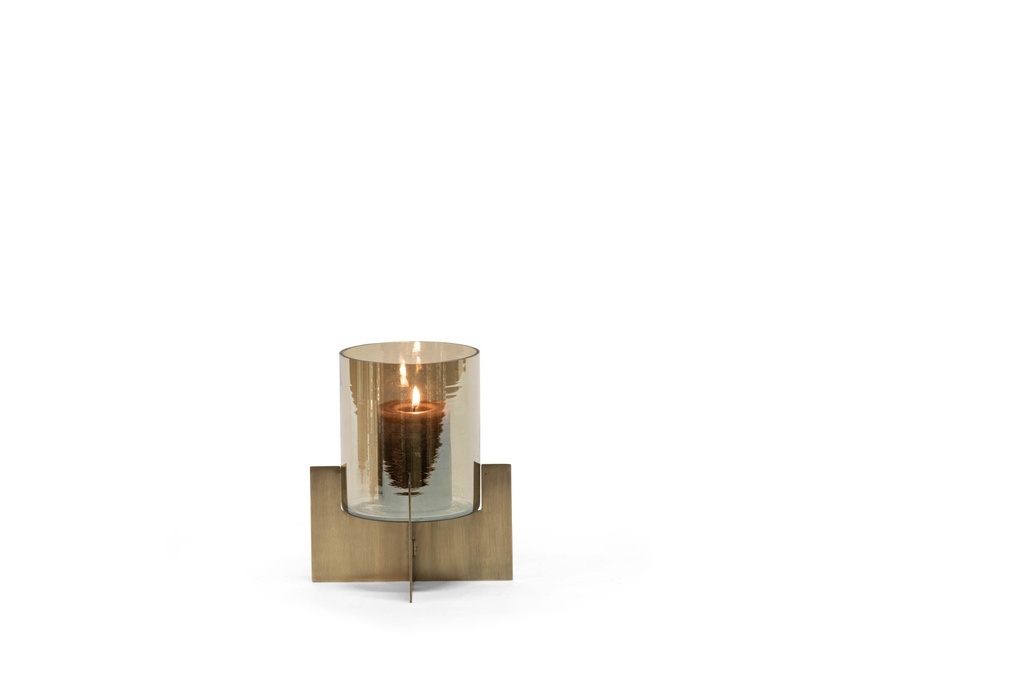 Hurricane with luster glass - iron & glass - brass antique & brown - Ø20x22cm - p 2