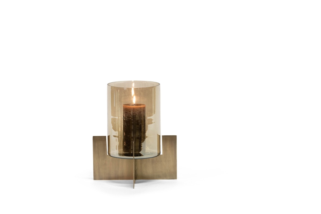 Hurricane with luster glass - iron & glass - brass antique & brown - Ø26x30cm - p1/1
