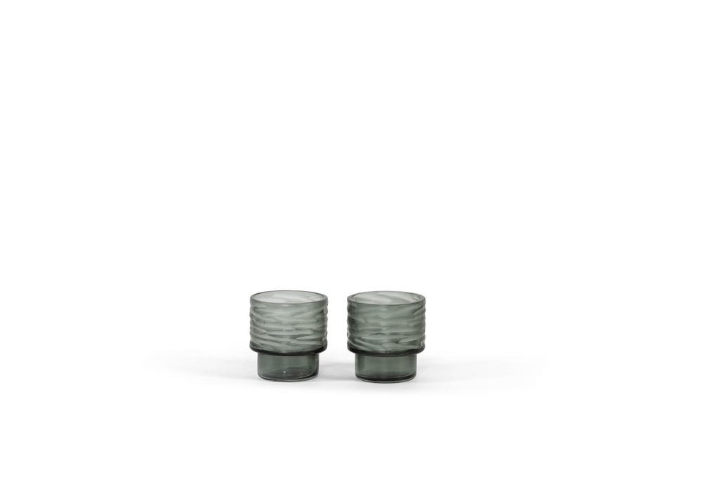 T-Light holder round with ribble cutting grey medium - Ø8x9cm - 4/24