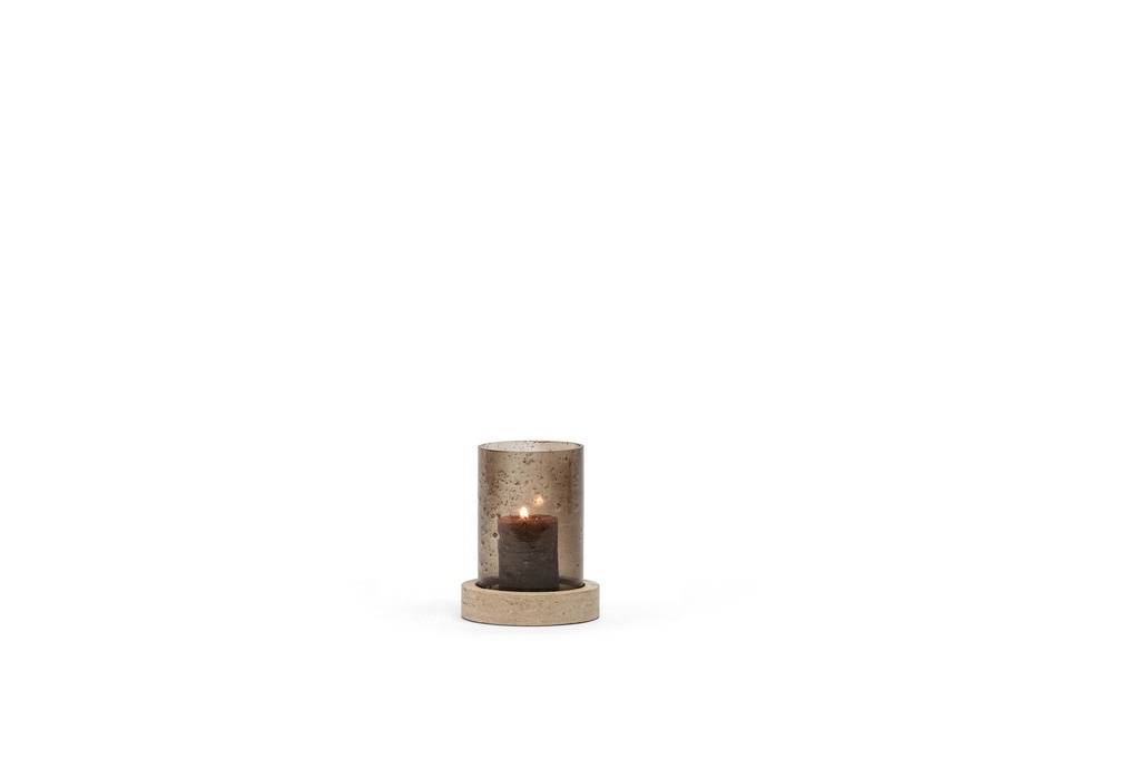 Hurricane travertine base with brown glass - small - travertine marble and glass - Ø13x24 - 1/4