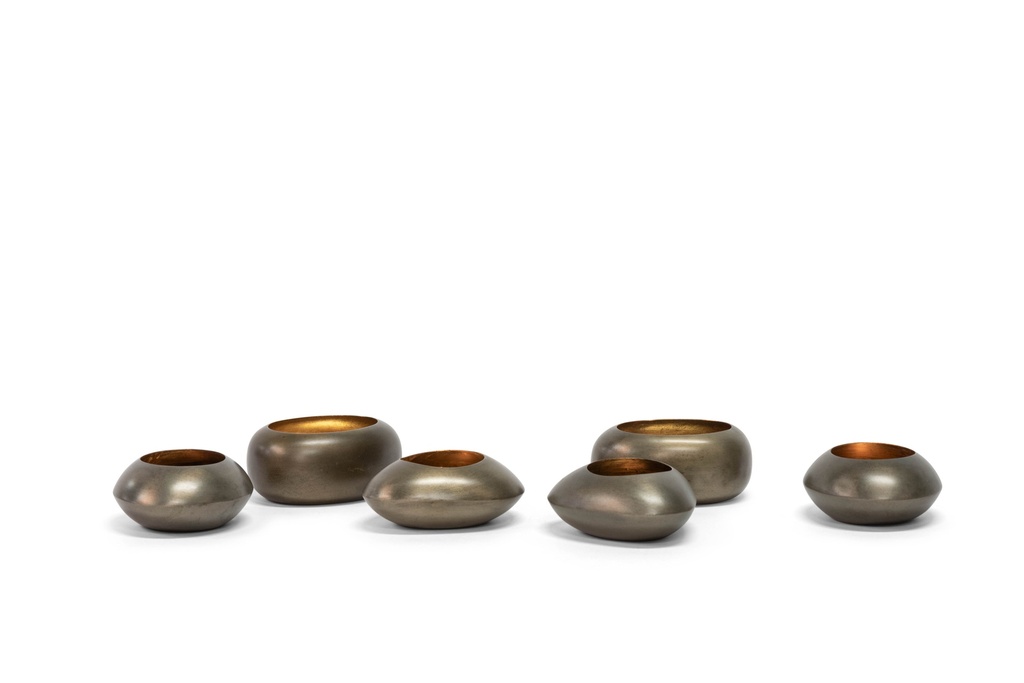 T-Light holder organic nickle antique / gold antique leafing inside - 12,5x10,5x4,5cm - 6/48