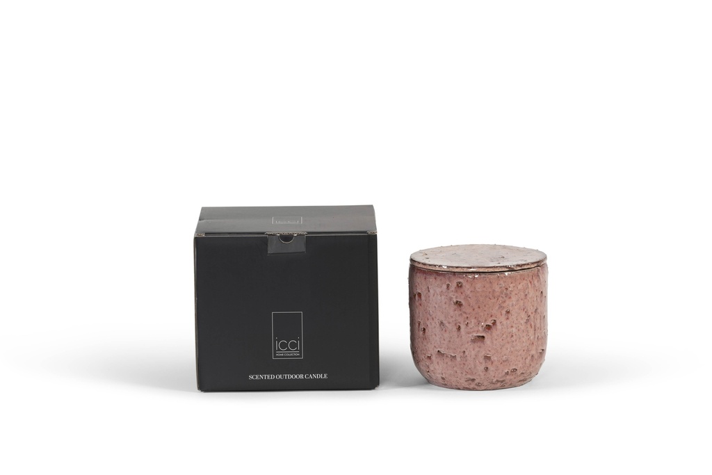 Terracotta scented outdoor candle - glazed with cover - burgundy - (perfume Lavender / Rosemary / Pine / Cinnamon / Citronelle)  - Ø 20x19cm - 1 ext. cot. - p /2
