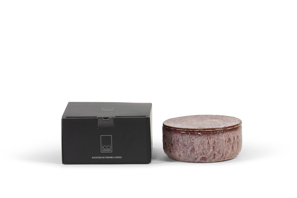 Terracotta scented outdoor candle - glazed with cover - burgundy - (perfume Lavender / Rosemary / Pine / Cinnamon / Citronella)  - Ø 26x12cm - 1 ext. cot. - p /2