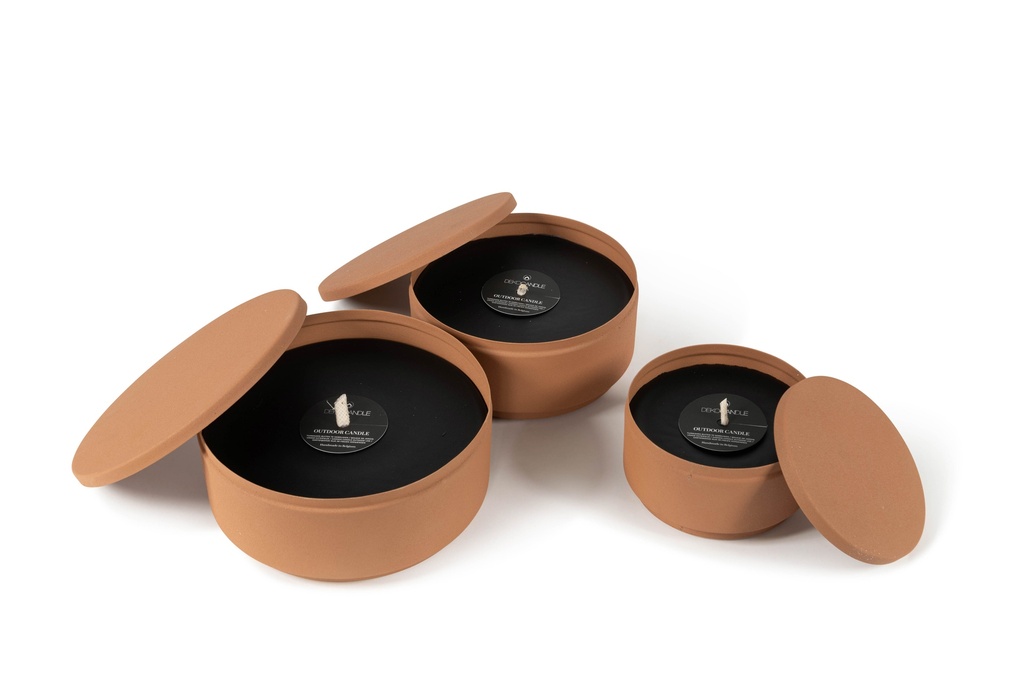 Metal Box with cover texture terracotta - Set of 3 - Ø 16x15 cm /Ø 20x19cm /Ø23x12cm - 1 - ext. cot. - p/1