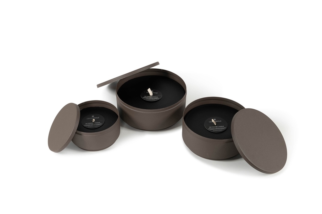 Metal Box with cover texture brown - Set of 3 - Ø 16x15 cm /Ø 20x19cm /Ø23x12cm - 1 - ext. cot. - p/1