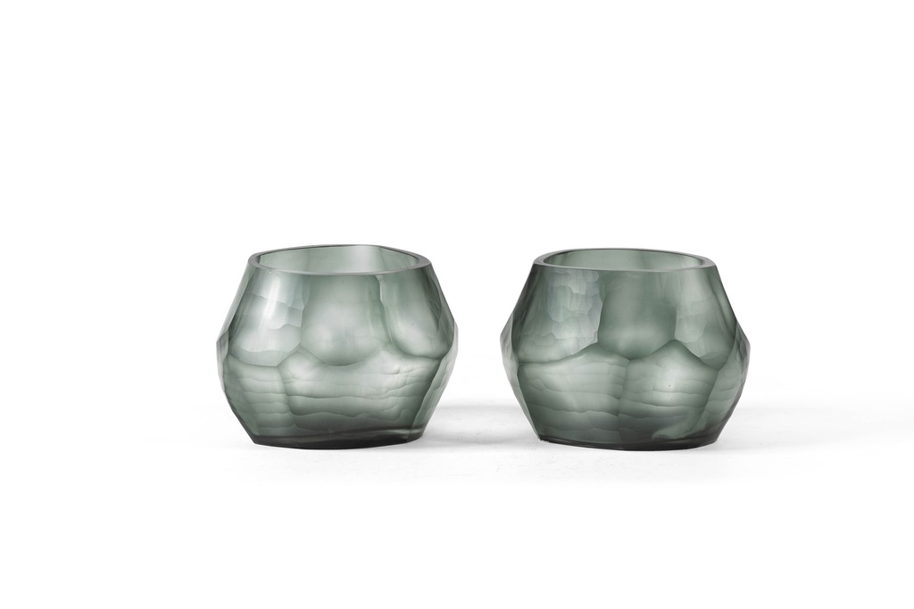 T-light holder oval with cutting large - grey clear - 14 x 12 x 10cm - p 4/12
