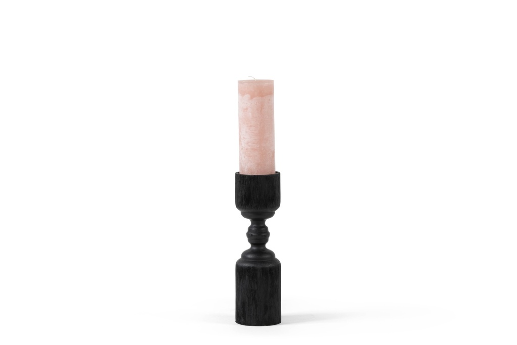 CANDLEHOLDER BLACK MATT BRUSHED WOOD - SMALL - Ø10x29,5cm - p/2/8