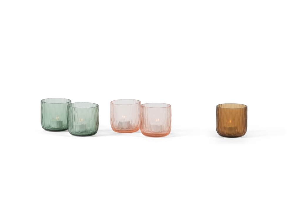 -light holder round with vertical cutting - green - Ø9 x 9cm - p 6/24