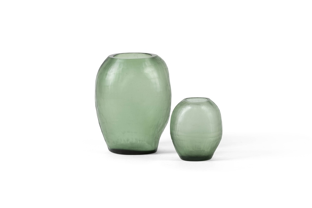 Mouthblown vase organic grid cutting small - green- Ø14 x 15cm - 1/4