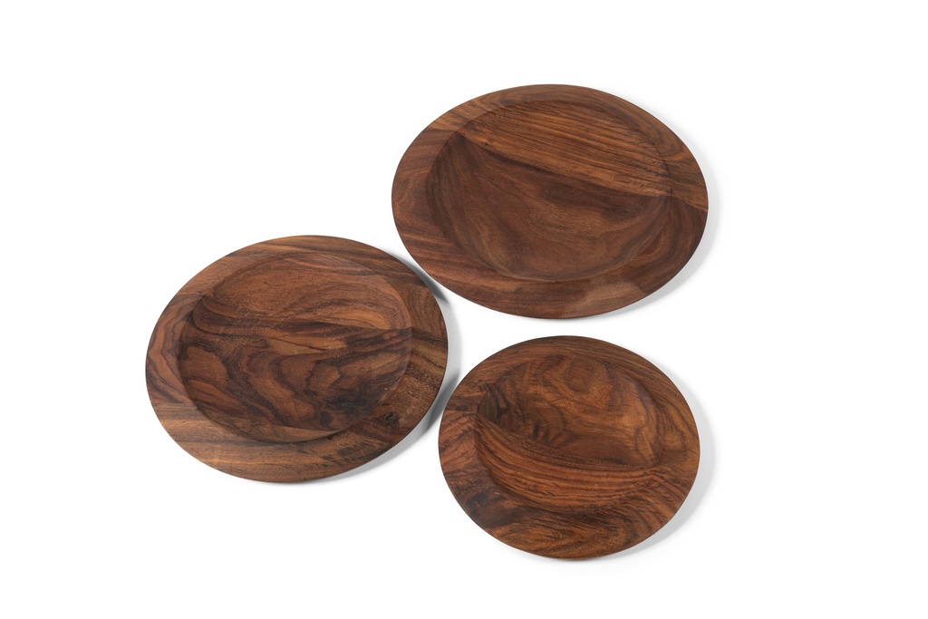 Wooden round tray large border natural oiled set of 3 - Ø25x2.5 / Ø30 x 2.5 / Ø35 x 2.5cm - p 1/2