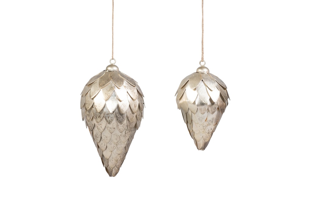 Hanging pinecone silver gold crackle medium - Ø7x12cm - p 4/64