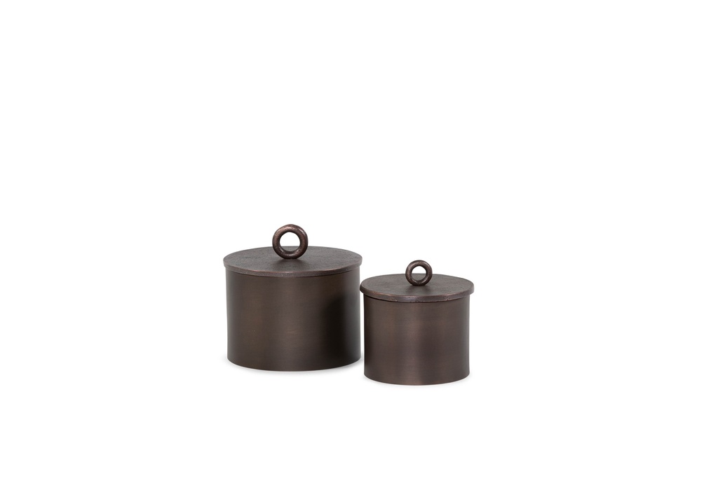 Metal box with lid - copper antique - large - Ø15x15,5cm - p/1/12