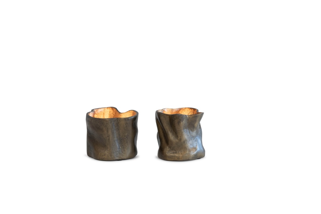Organic votive - honey antique outside / gold antique inside- 12x10x10cm - p/2/18