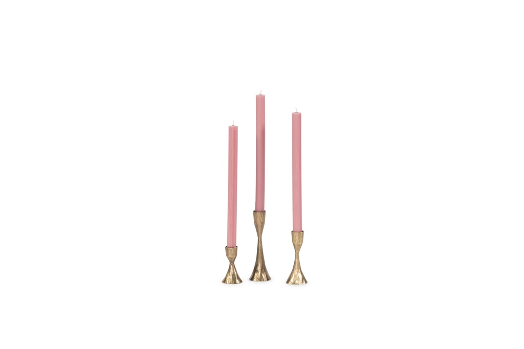 Handforged taperholder - brass antique - for tapers Ø2,1cm - set of 3 - H8cm/H12cm/H16cm - p/ 2 sets