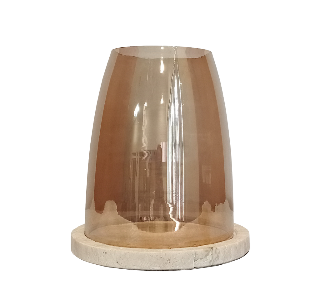 Hurricane travertine base with smoke luster glass - large - Ø27,5x31cm - 1/1