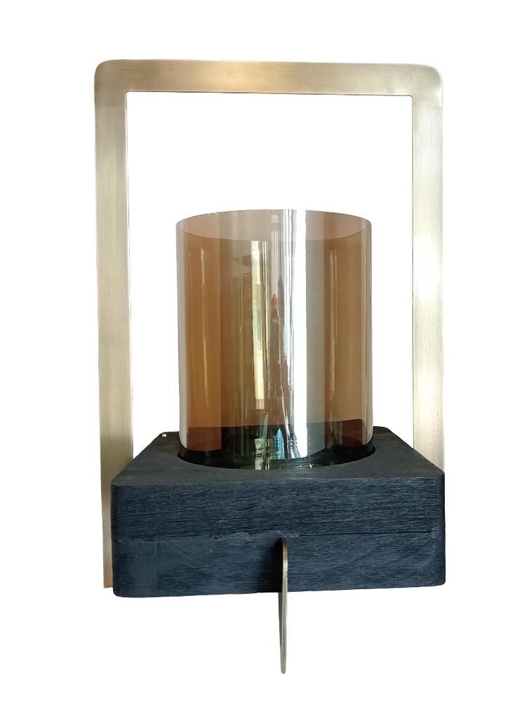Lantern brass antique with black brushed base & smoke luster glass - large - 30x30x45cm - 1/1