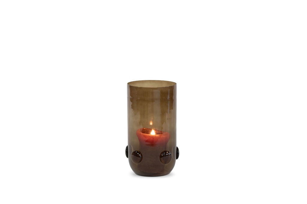 Vase solid - smoke with amber beads - large - Ø15,5x29cm - p/1/4