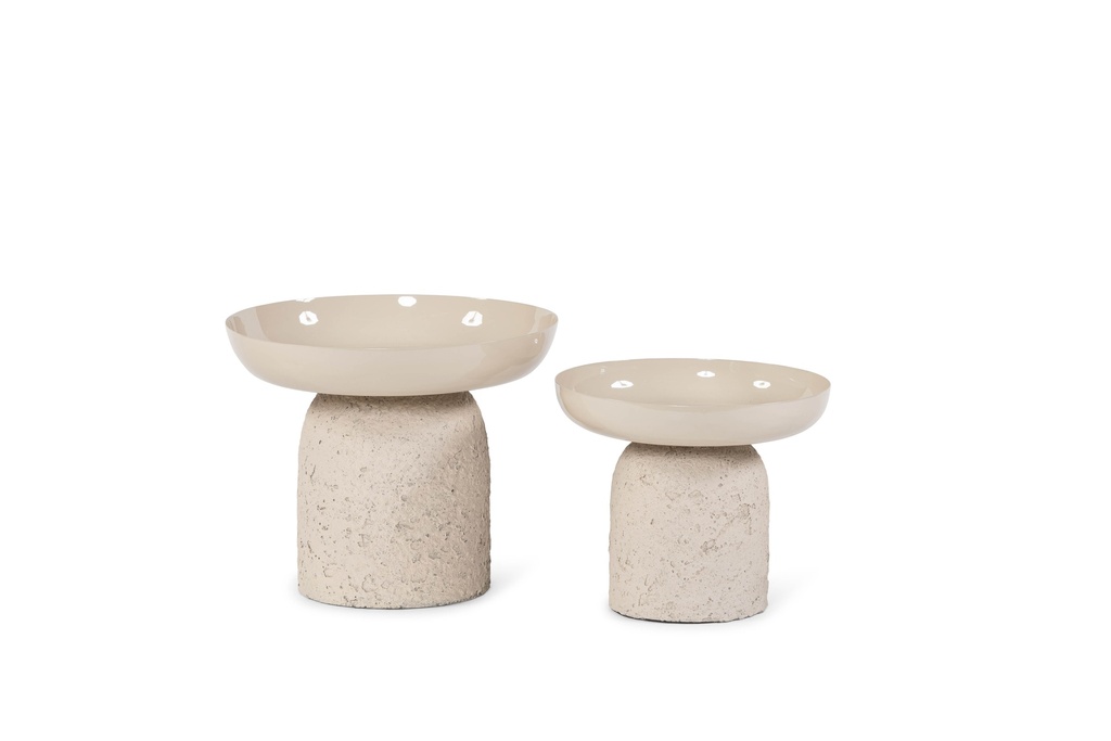 Bowl enamel on stand - texture beige medium - Ø24x20cm - p1/4