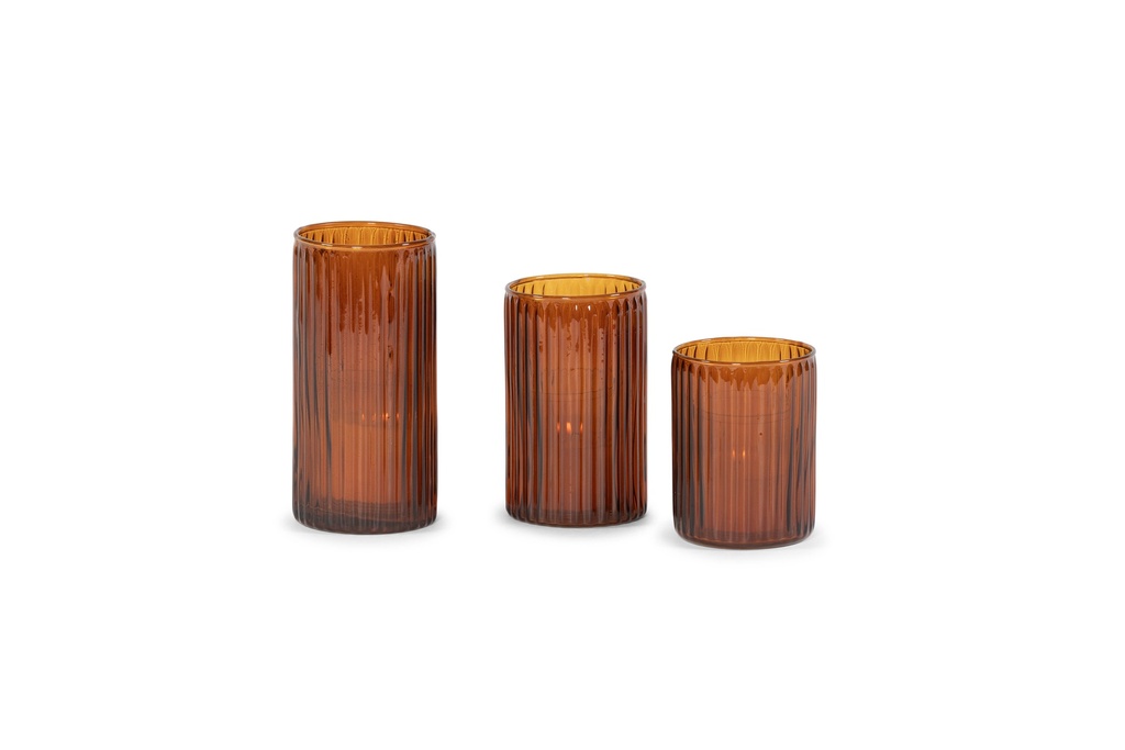 Votive ribbed sprayed - amber - large - Ø7,5x14,5cm - p/6/24