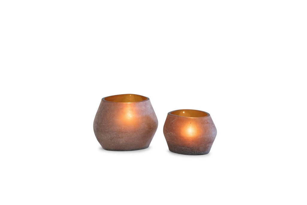T-light holder oval matt amber - small - 11,5x9,5x8cm - p/4/24
