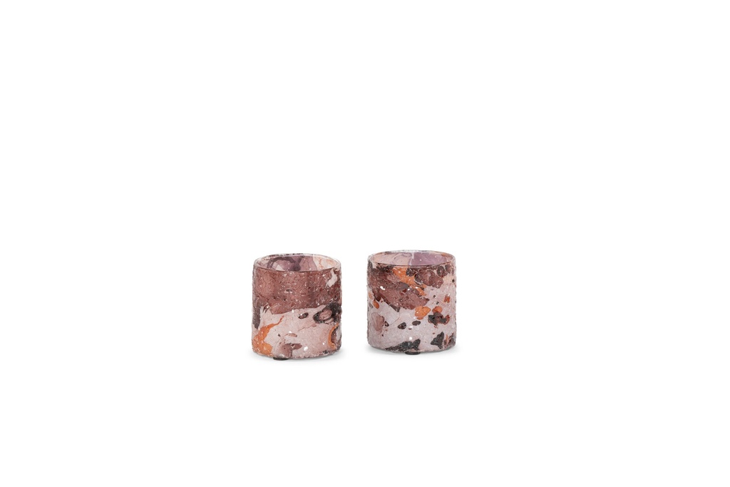 Votive burgundy/creme glass mosaïc - Ø7x8cm - p/6