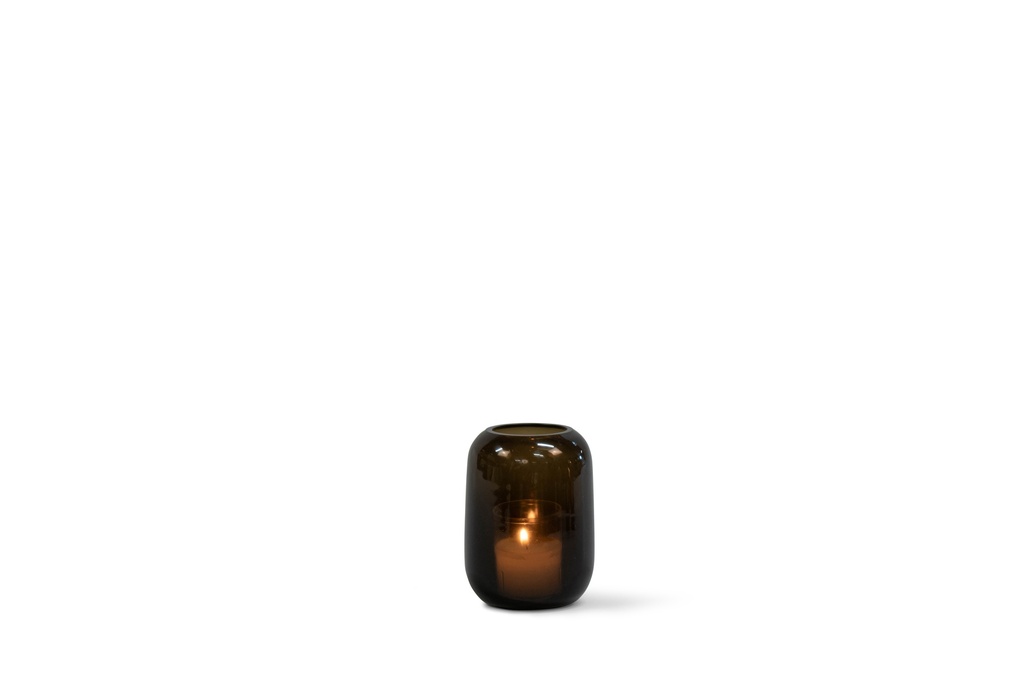 Mouthblown T-light round smoke shiny - Ø10x13cm - p/1/12