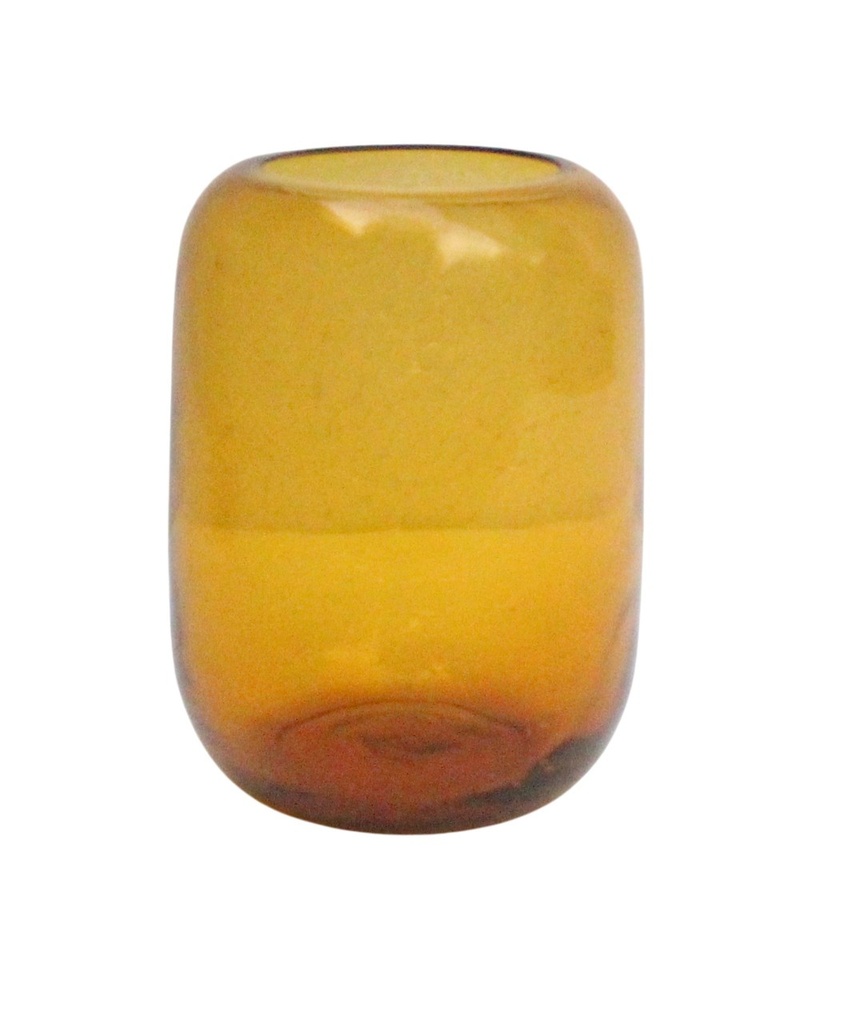 Mouthblown T-light round amber shiny - Ø10x13cm - p/1/12