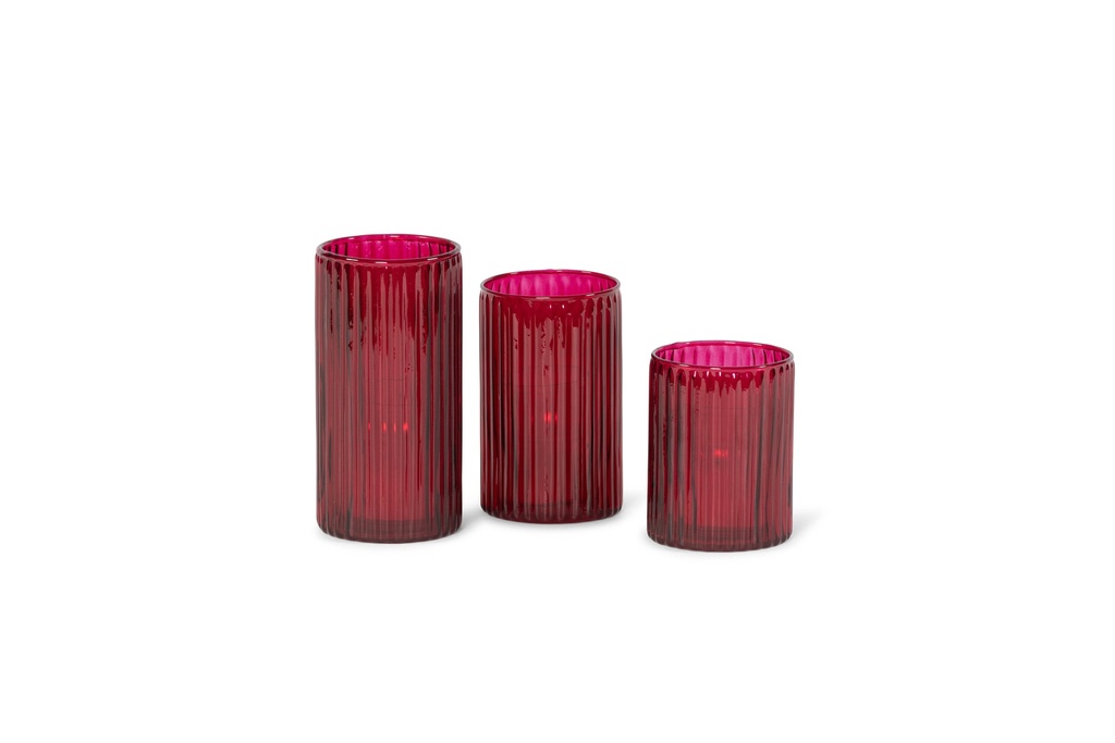 Votive ribbed sprayed - red - small - Ø8x10cm - p/6/36