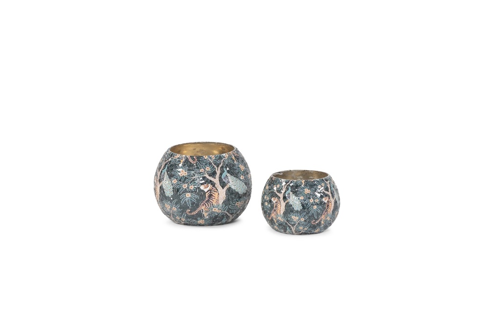 Votive boll crackeled glass - X-mas tiger- large - Ø10x8cm - p/4/80