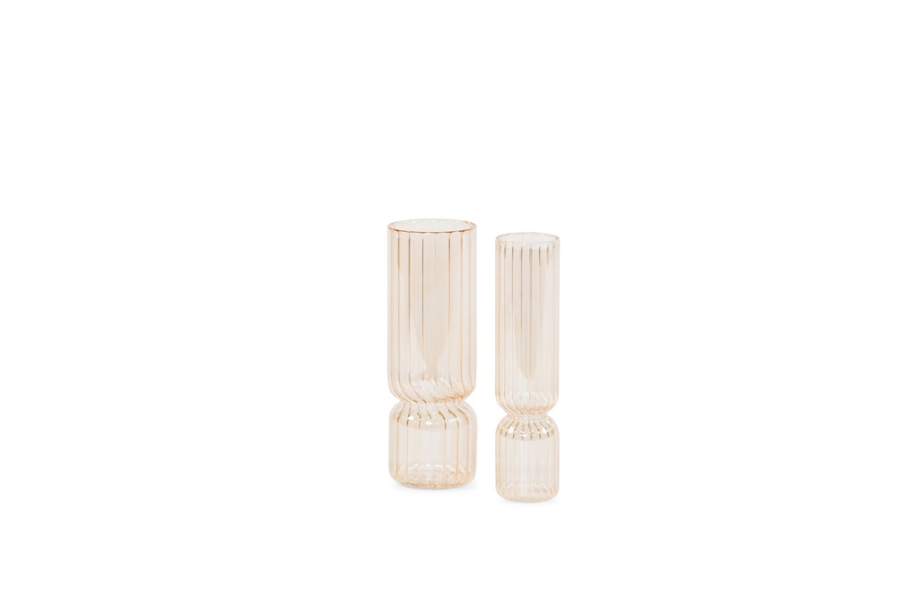 Mouthblown vase vertical ribbed amber luster - set of 2 - Ø5x20cm / Ø7x20cm- p/1/4