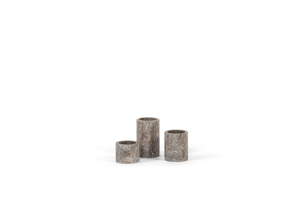 Candle holder travertine grey - set of 3 - polished - for candles Ø4,4cm - Ø6,25x5 / 7 / 10cm - p/1set