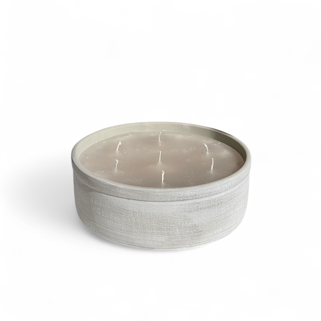 Terracotta indoor candle - round - grey aged - Ø 23 x 8cm - 7 int. coton wick - p/2