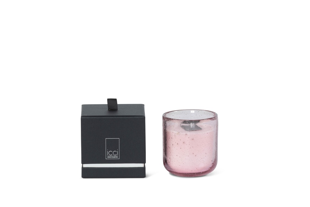 Scented candle in bubble glass pink with colored wax - Ø 9 x 10 cm - 1 int. cot. - p/6