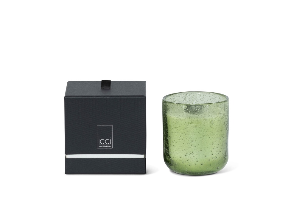 Scented candle in bubble glass green with colored wax - Ø 12 x 13 cm - 3 int. cot. - p/4
