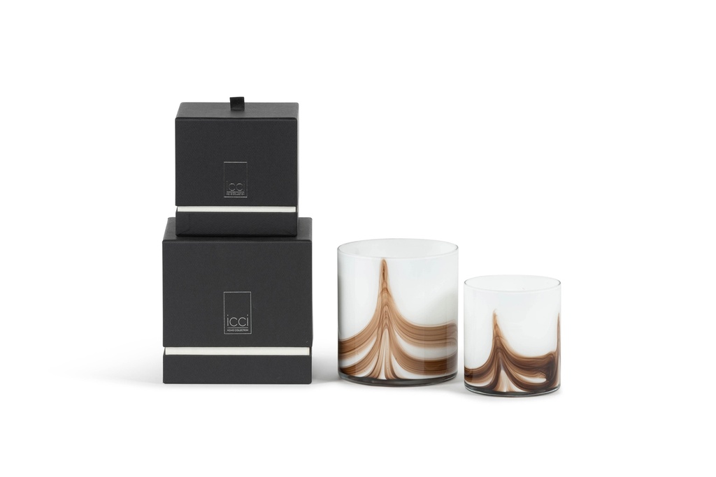 Scented candle cylindrical votive white brown waves - Ø 14x15cm - 4 - int. cot. - p/4