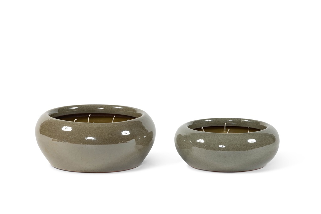 Bowl glazed green small indoor - Ø 28 x 10 cm - 7 int.cot. wicks - p/2