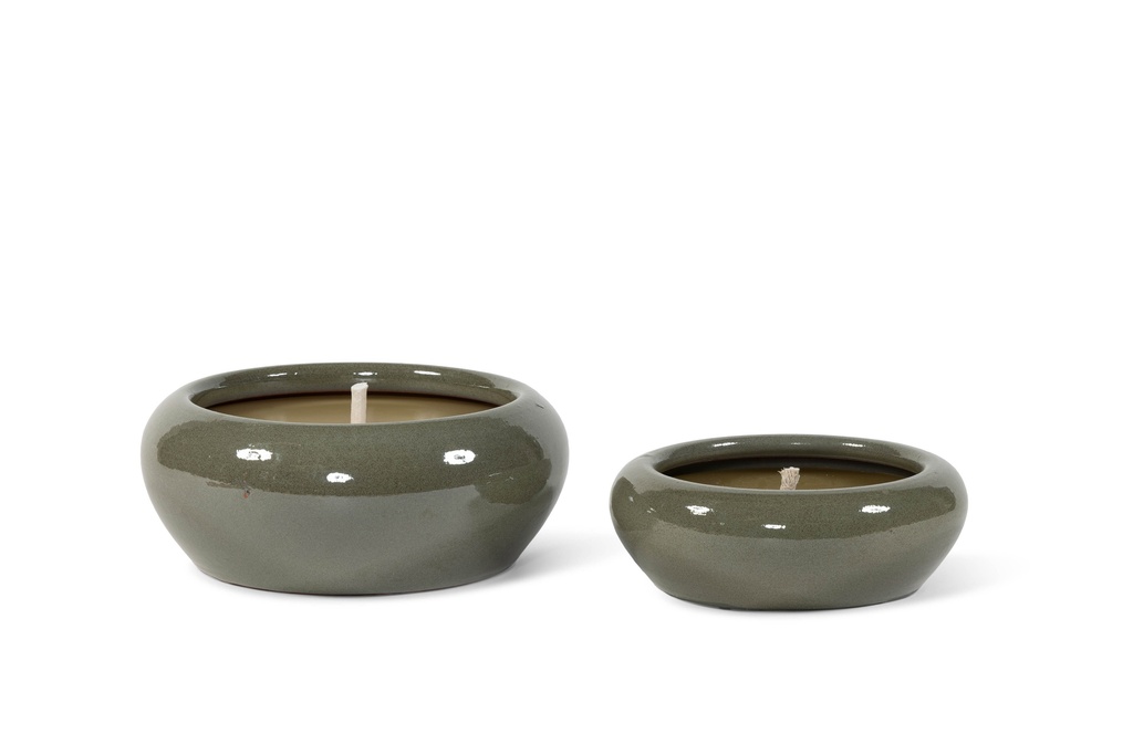 Bowl glazed green large outdoor - Ø35 x 13cm - 1 ext. cot. wick - p 2