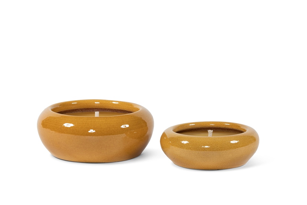 Bowl glazed ochre  large outdoor - Ø35 x 13cm - 1 ext. cot. wick - p 2 