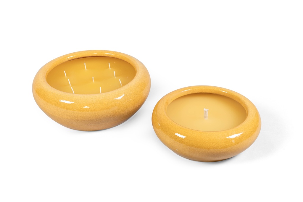 Bowl glazed ochre  large outdoor - Ø35 x 13cm - 1 ext. cot. wick - p 2 